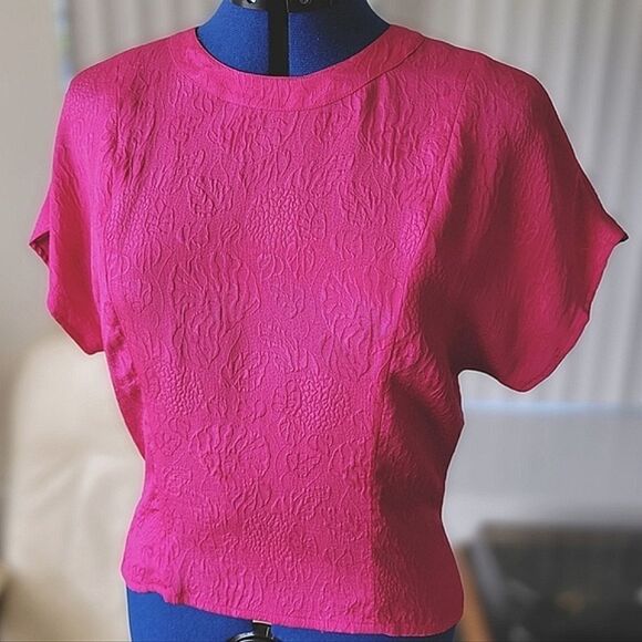 Vtg Paul Costelloe fushia textured silk dolman sleeve blouse - Picture 1 of 14